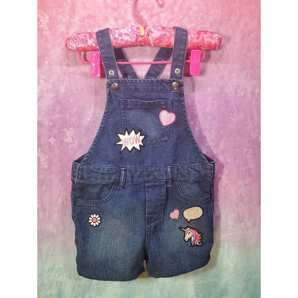 The Children's Place Emoji Patch Baby Girls' Shortall Story Blue 5T